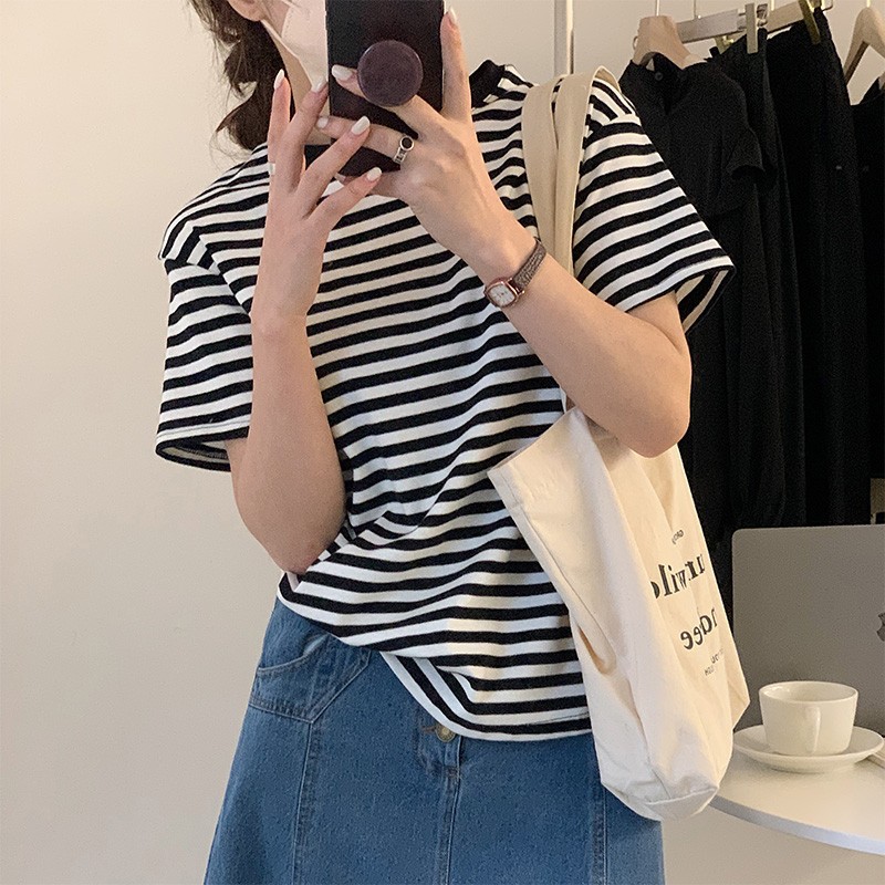 Women's Korean Style Loose Striped Short Sleeve T-shirt