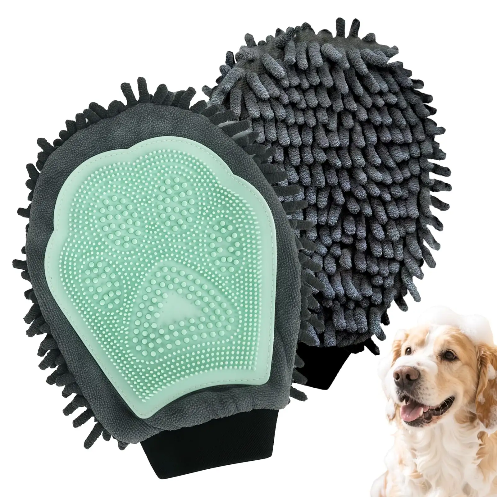 Green Double-Sided Dog Bath Glove Washing