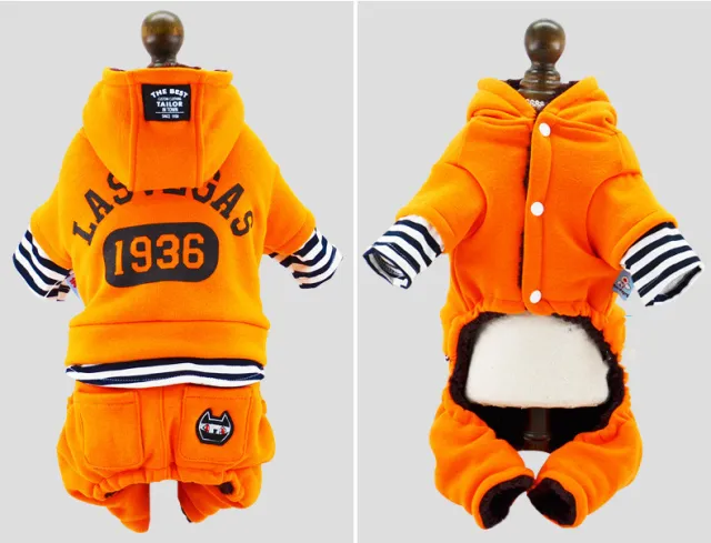 Dog Winter Thick Striped Fake Two piece Suit Orange Double Layer - Shop at LoveMi