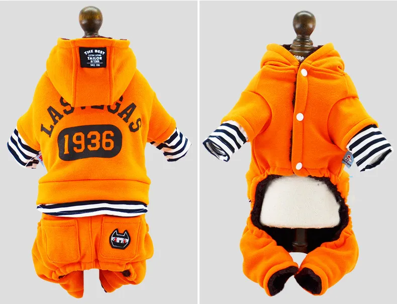 Dog Winter Thick Striped Fake Two-piece Suit - Orange Double Layer