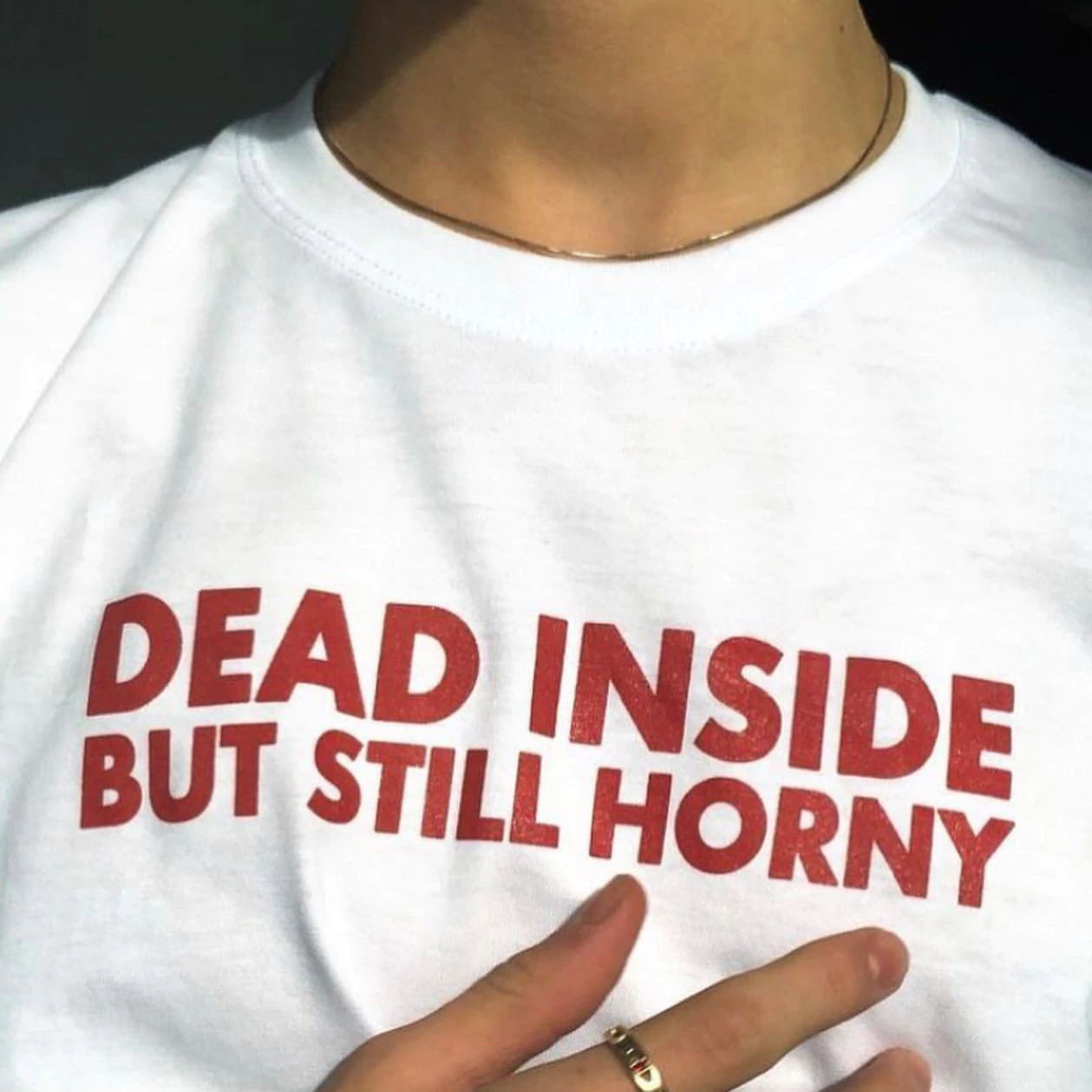 Title 4, Dead Inside But Still Horny T-shirt English Let...