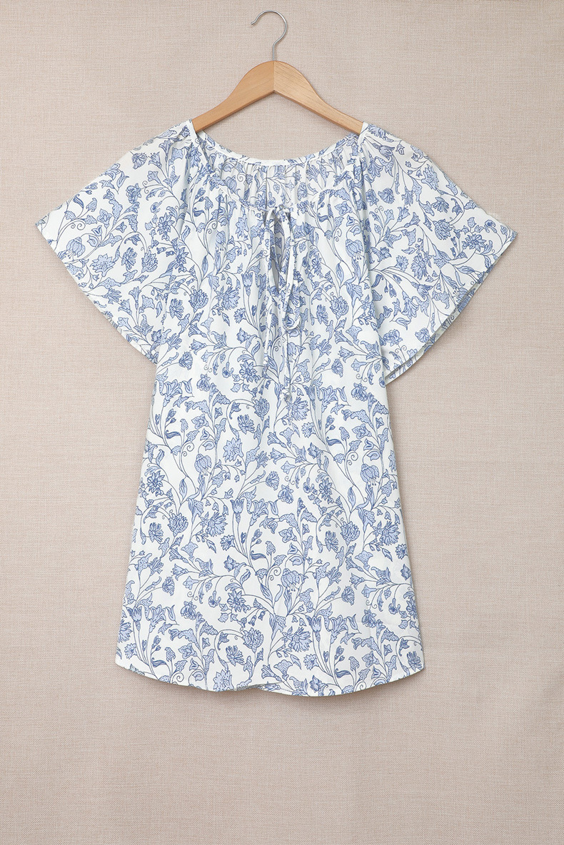 Title 2, Summer Floral Chiffon Shirt Loose Casual V-neck...