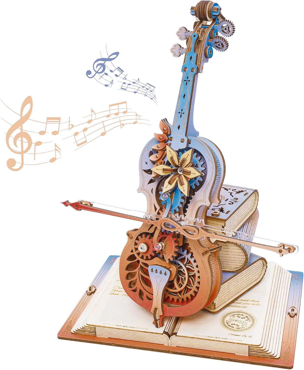 Robotime ROKR 3D Magic Cello - Adult 3D Wooden Puzzle - Automatic Playing Mechanical Music Box, A Unique Musical Gift Set That Also Serves As Interior Decoration, AMK63M