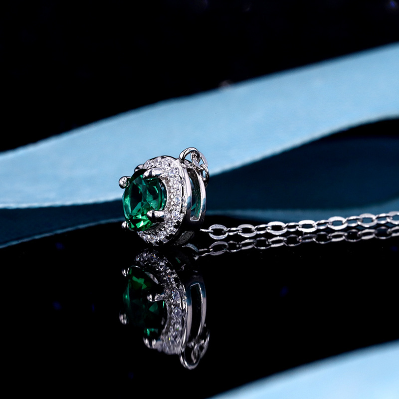 925 Silver Plated 18k White Gold Cultivated Emerald Pendant