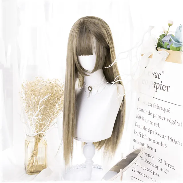 Manzhen Daily Black Long Straight Wig Girl Z45Stuffy Cyan - Shop at LoveMi