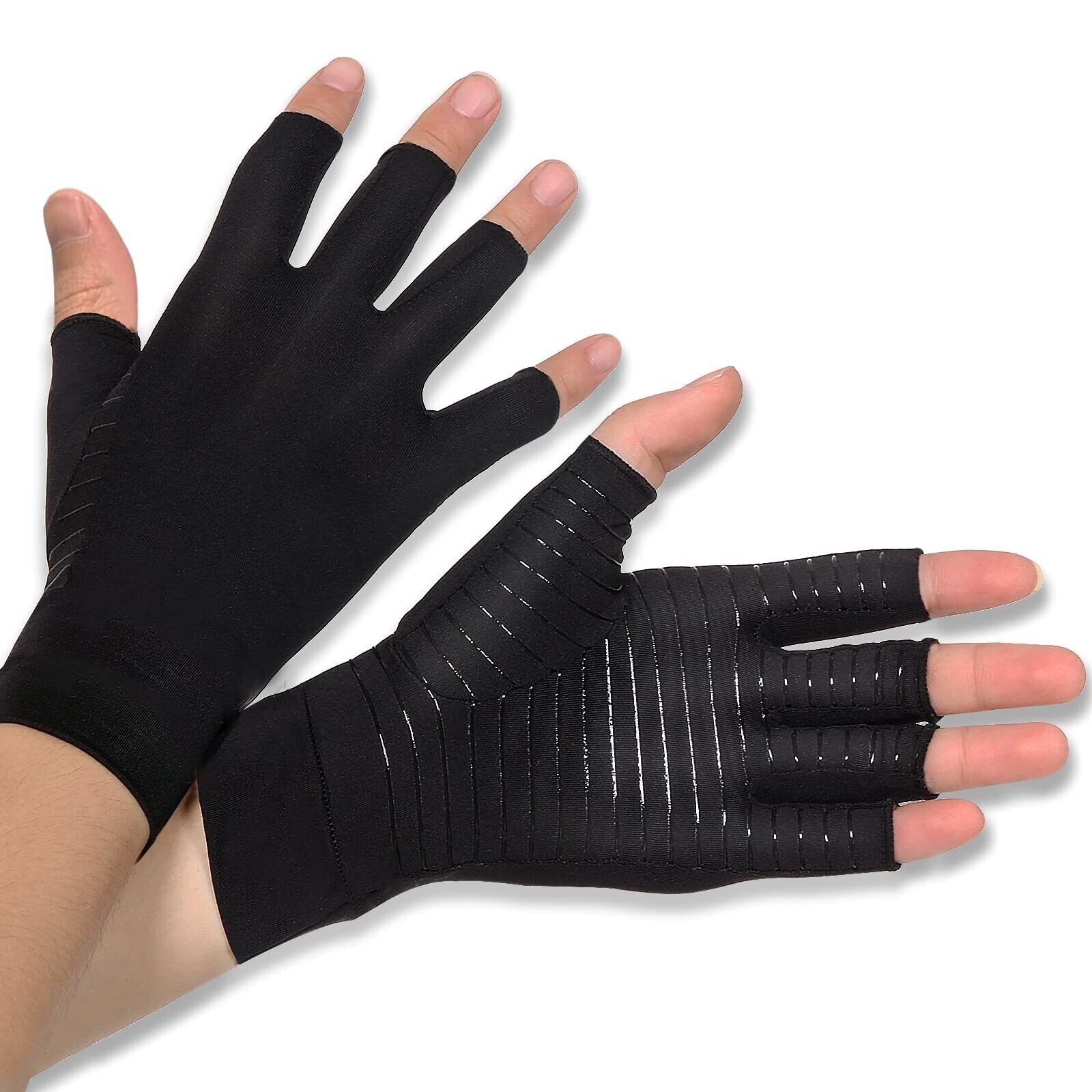 Anti Arthritis Fingerless Copper Compression Gloves Hand Support Pain Relief UK