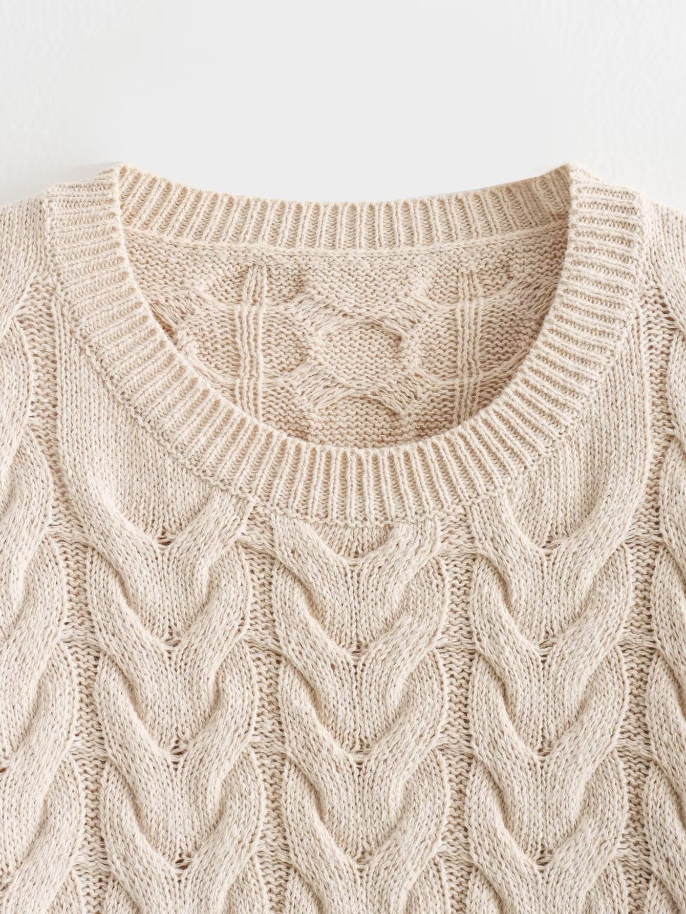 Cable-knit Sweater Round Neck Pullover Loose
