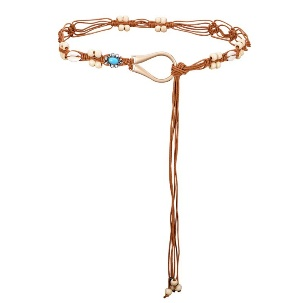 Curea de talie Boho Turquoise Wood Bead Shell Wax Rope