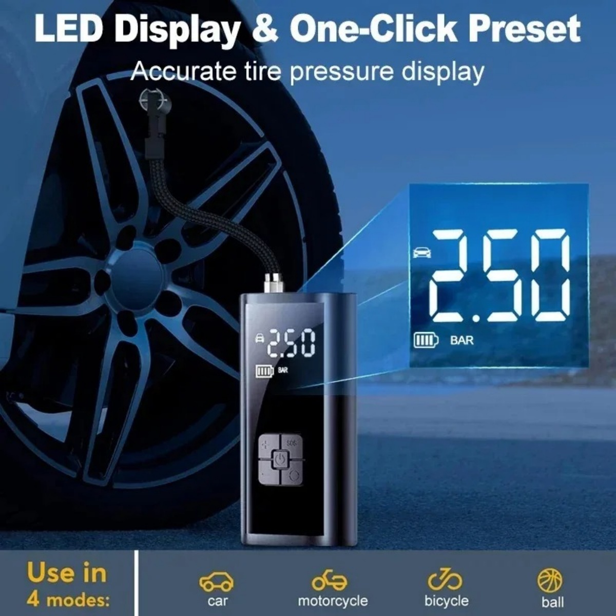 Portable Tire Inflator Rechargeable Electric For Car Bicycle Digital Air — image 7