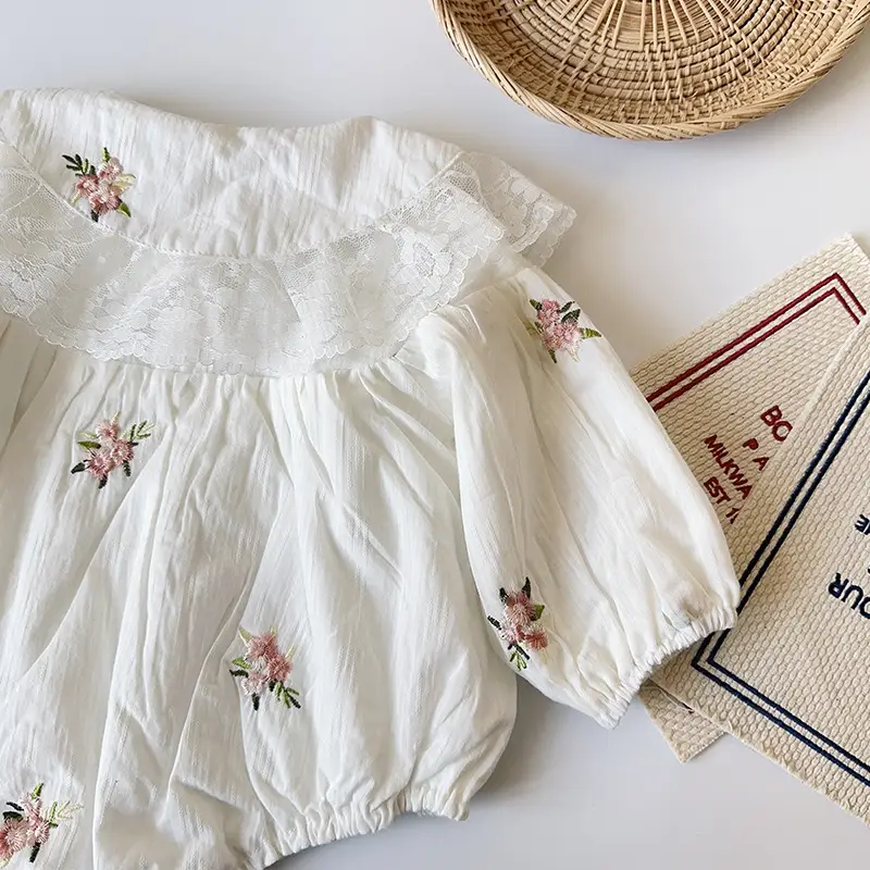 Baby Lace Lapel Embroidered Long-sleeved Fart Coat