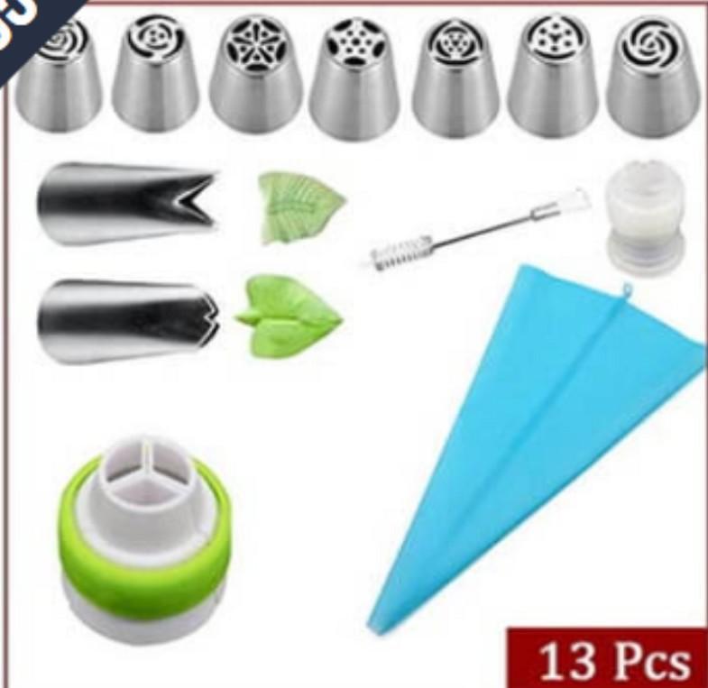 CAKE PIPING ICING CUPCAKE DECORATING COTTON BAG NOZZLE SET SUGARCRAFT CUP 27Pcs