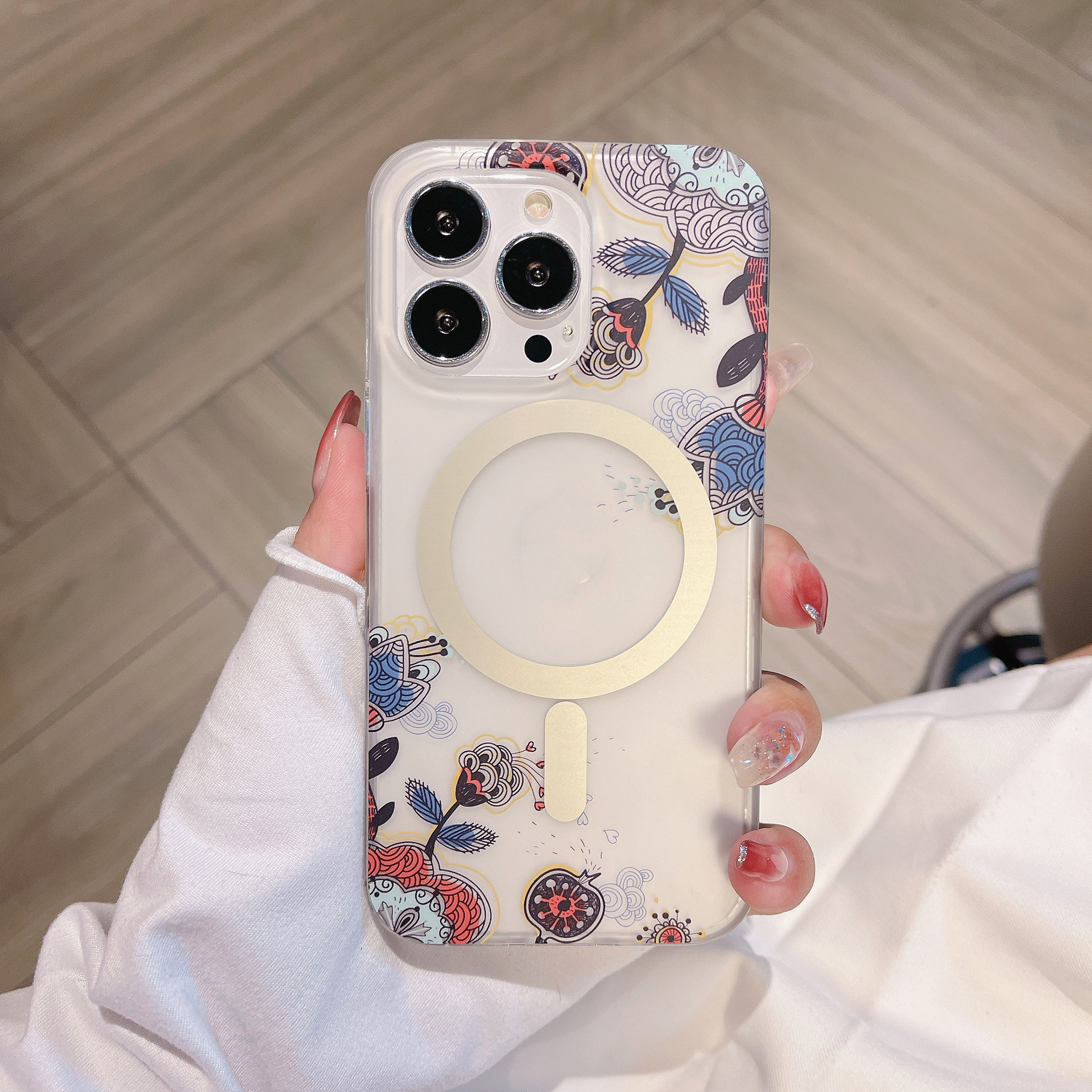 Magnetic Suction Clear Frosted Flower Phone Case - Image 8