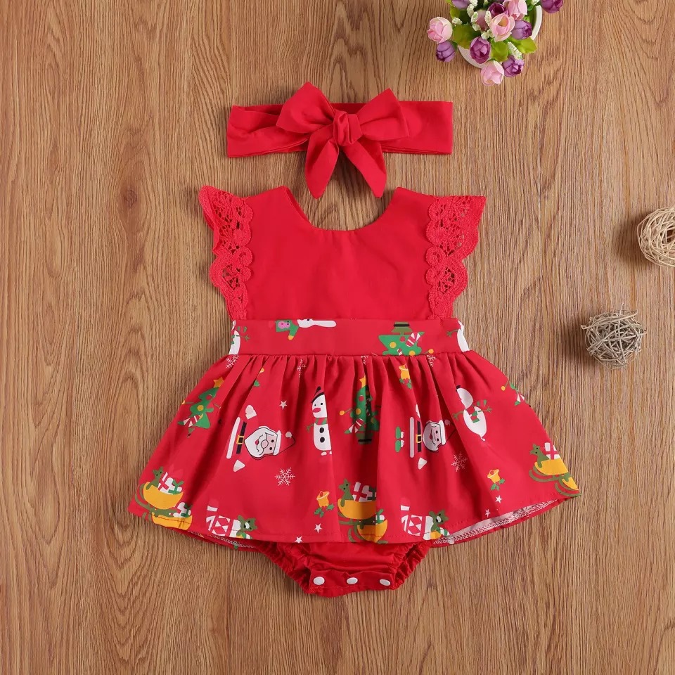 Infant Santa Claus Flying Sleeve Romper Bandana