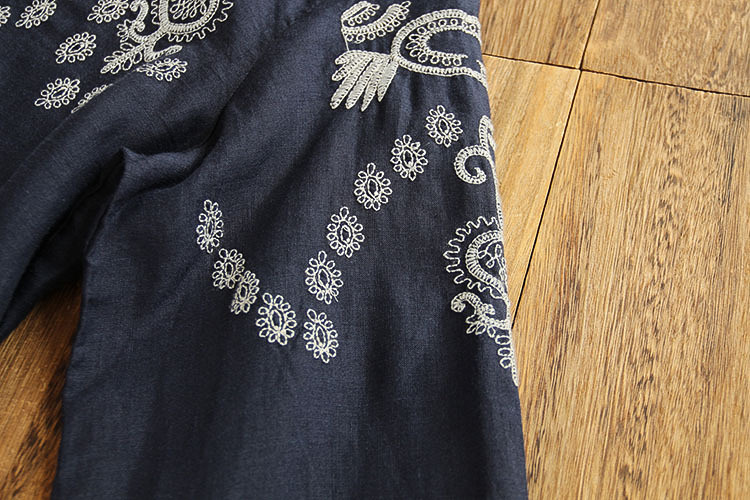 Women's Ethnic Style Embroidered Long Sleeve Ruffled Shirt