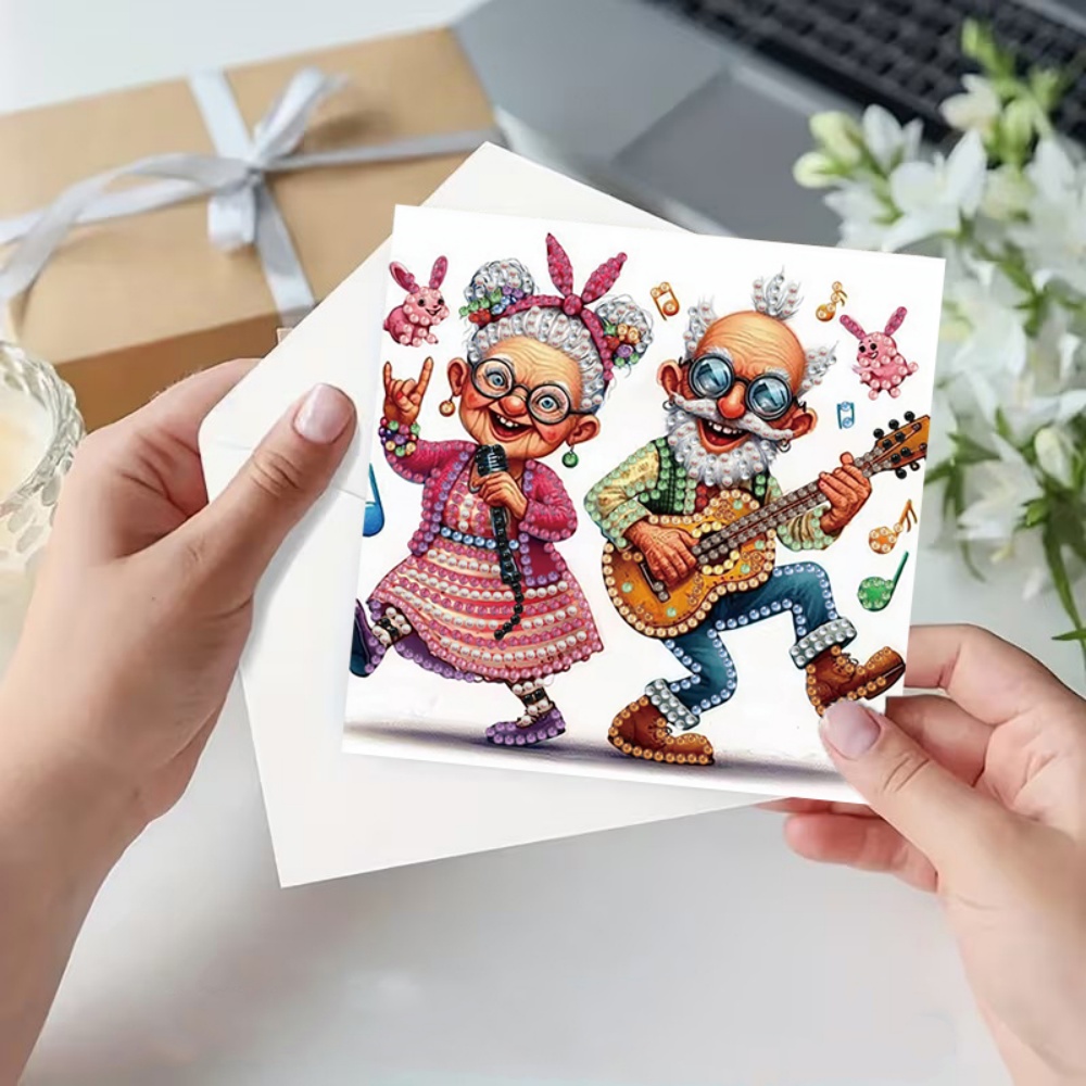 DIY Diamond Painting Kit Birthday Card Kit, Unique Grandma Pattern Design, Water Diamond Painting Art Mosaic Postcards, Festival Cards Perfect For Families, Friends, And Lovers, Handmade Gift