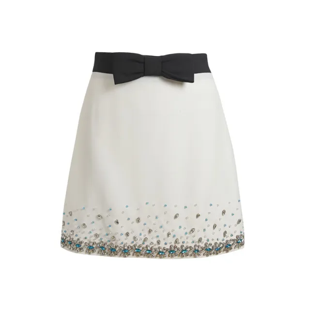 Diamond studded Celebrity Heavy Industry Temperament Half Skirt A line Skirt White - Shop at LoveMi