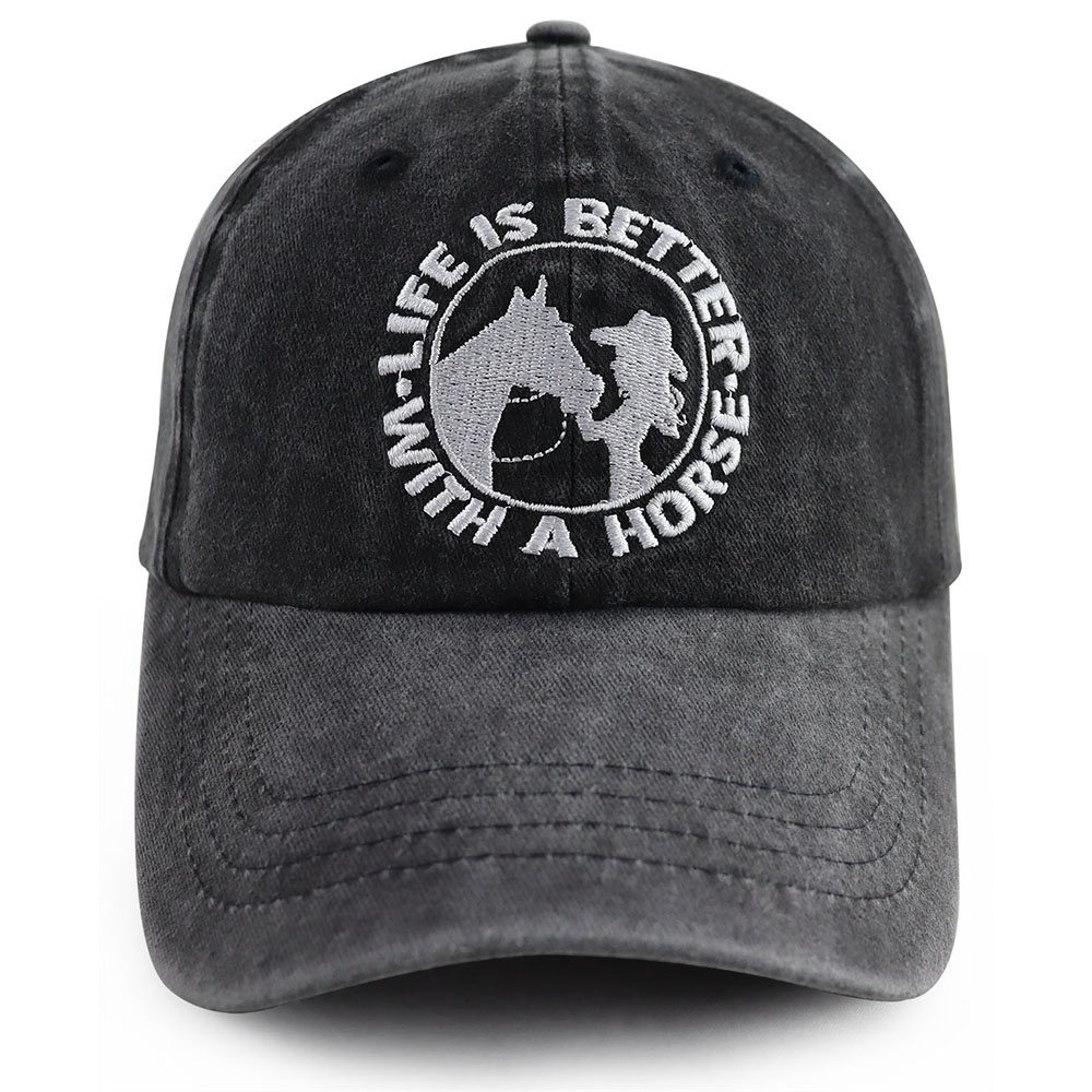 Life Is Better With A Horse Vintage Washed Baseball Cap, Western Cowgirl Embroidered Hat For Women Horse Lovers
