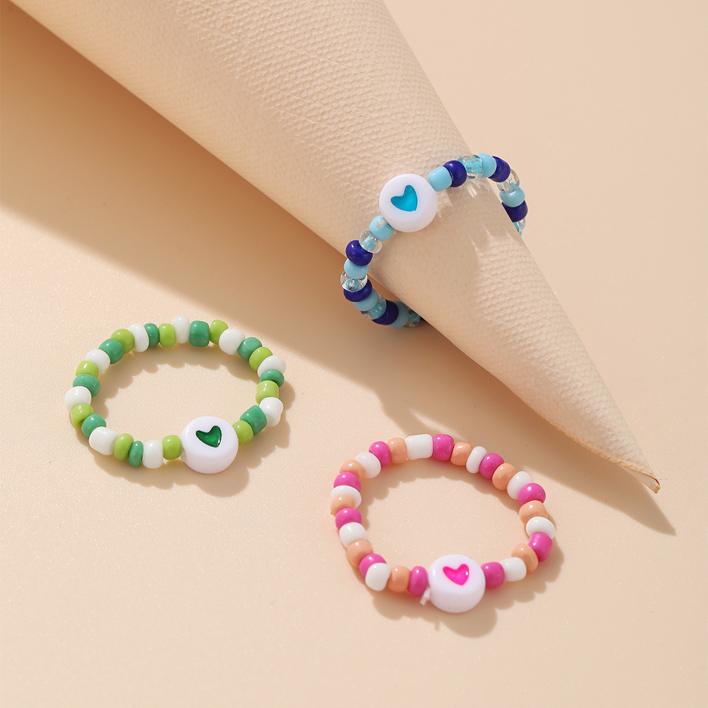 Ins Style Beaded Colorful Rice Bead Ring Glass Rice Bead Ring
