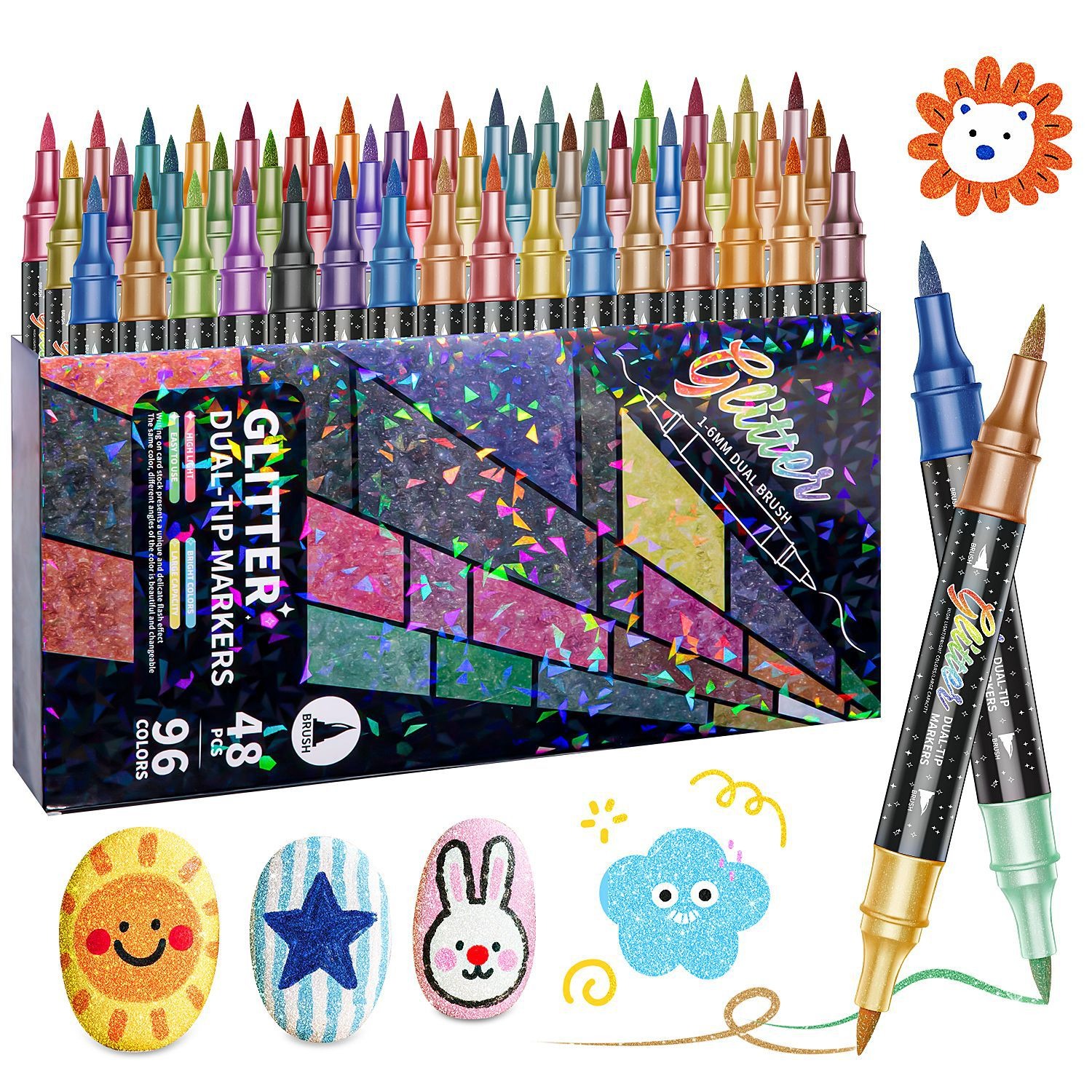 Double-headed Two-color Glitter Marker Pen Soft-headed Pearlescent Glitter Painting Pen Shiny Watercolor Pen