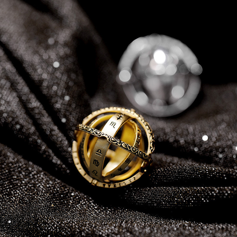 Retro Flip Deformation Universe Astronomy Ball Ring Star Image Couple Creative Love Confession Ring