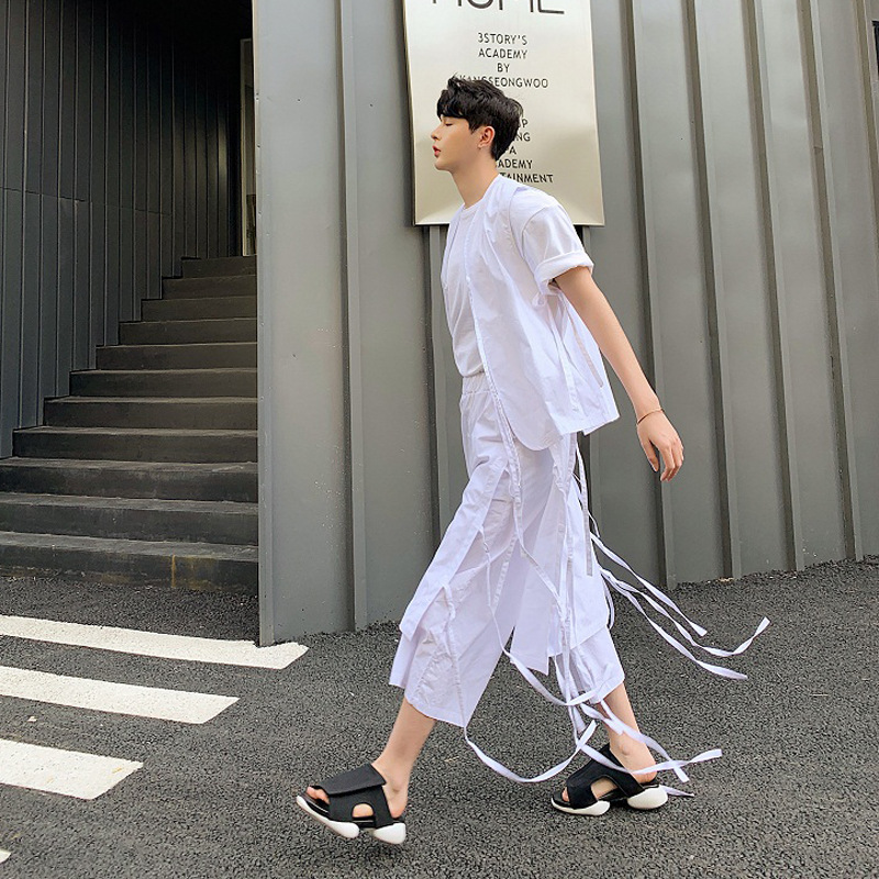 Dark Mens Loose Casual Pants Hairstylist Culottes Ninth