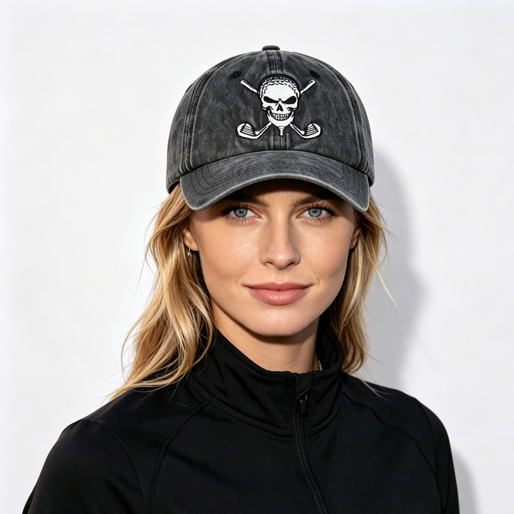 2pcs Washed Distressed Golf Skull Baseball Cap, Crossed Golf Clubs Embroidery Vintage Hat For Men Women — foto 7