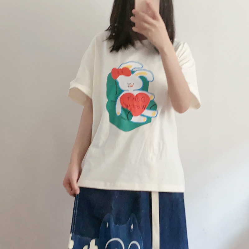 Japanese Cartoon Foam Printing Short-sleeved T-shirt Women