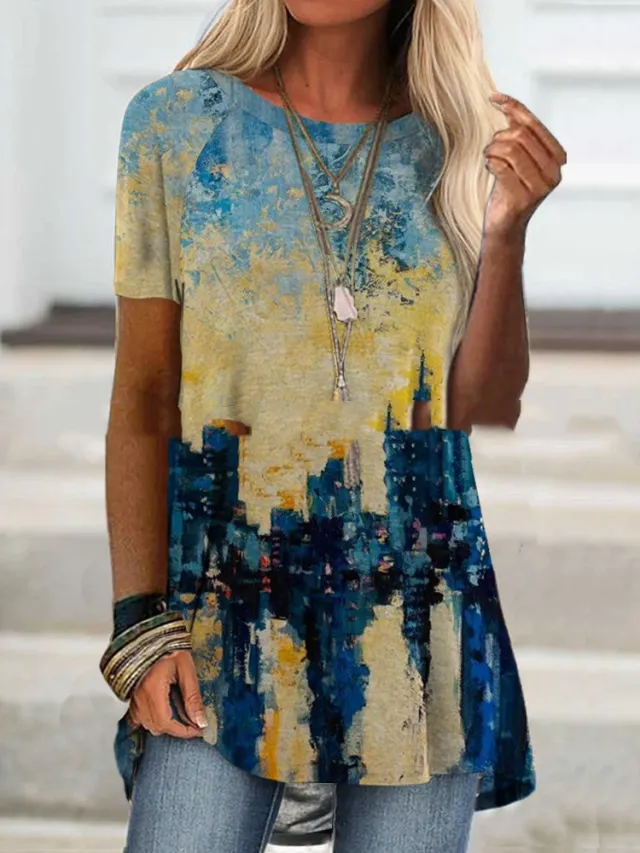 Women's Printed Loose Round Neck Long Sleeve T shirt 4 Style - Shop at LoveMi