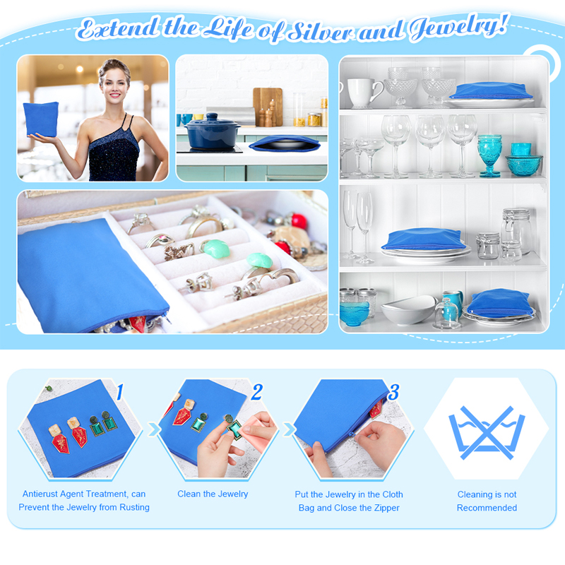 8 Pcs Navy Blue Zippered Silver Storage Bags  5.9 X 5.9 Inch 4