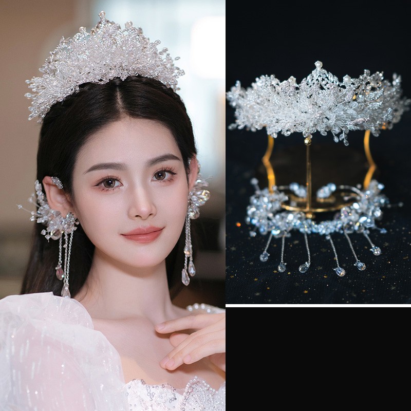 Handmade Crown Luxury Beaded Wedding Wedding Dress Hair Accessories Ear Loop Hair Accessories - Shop at LoveMi