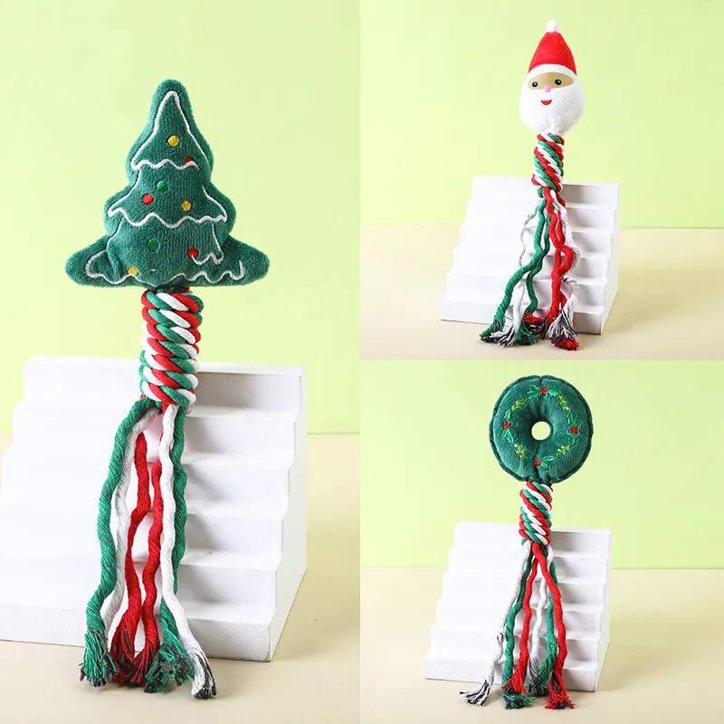 Christmas Cotton Rope Pet Plush Toy Molar Bite Cartoon Self Hi Dog Toy Cat Supplies - Christmas Tree