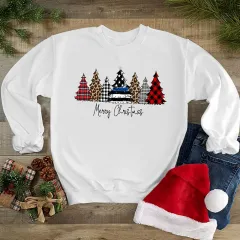 Round Neck Loose Long Sleeve Christmas Series Printing - White - View 1