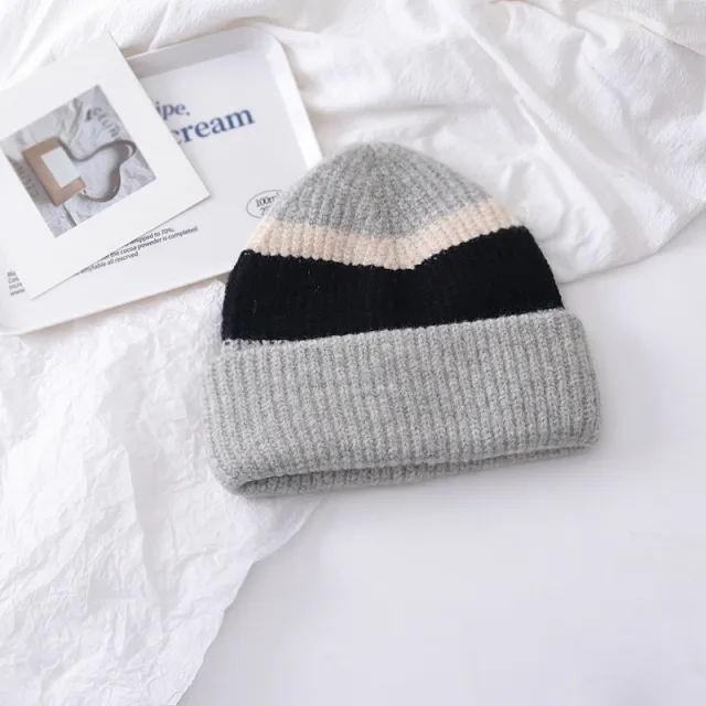 Versatile Small Color Matching Pullover Knitted Hat Light Grey - Shop at LoveMi