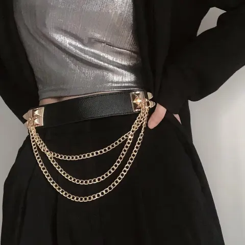 Punk Gold Rivet Chain Women's Belt Elastic Stretch Wide