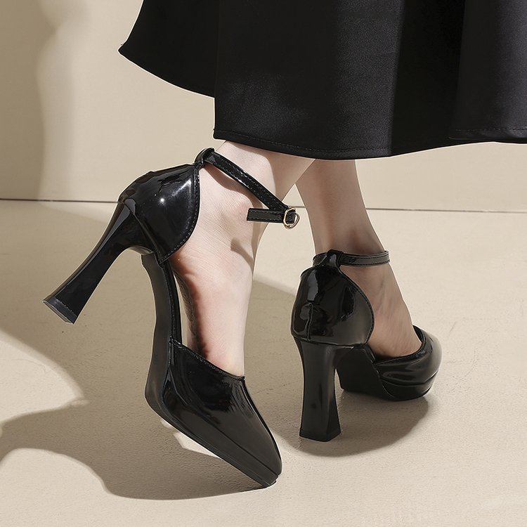 Women's Peep Toe Platform Sandals, Medium Block Heel, One-Strap Design, Summer New Style, Black Sexy Elegant Single Shoes