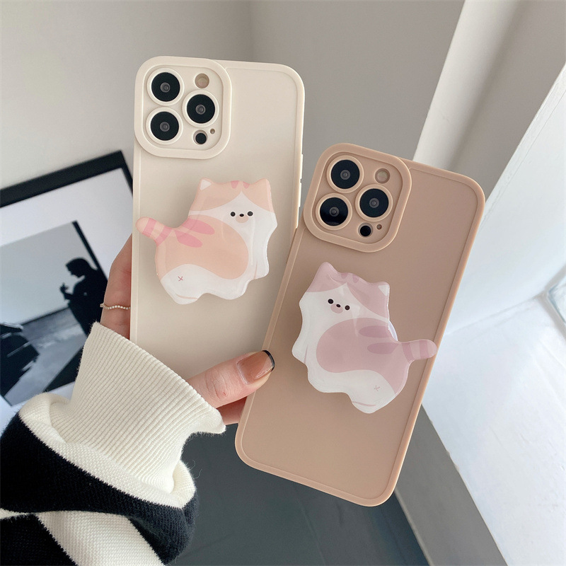 Fashion Simple Cute Cat Stand Phone Case - Image 3