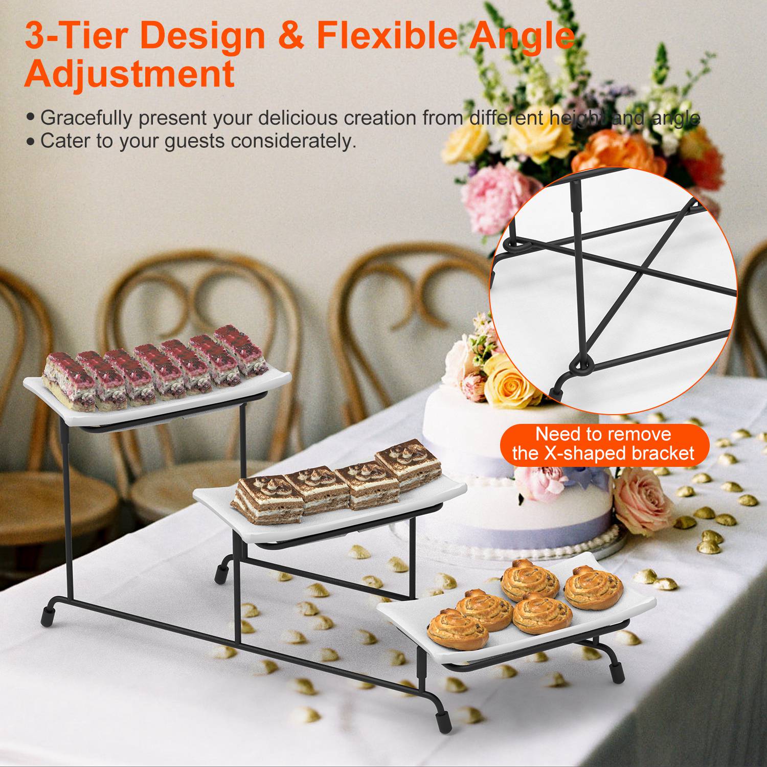 1 plateau de service en plastique à 3 niveaux, présentoir de serveur de desserts – Image 3