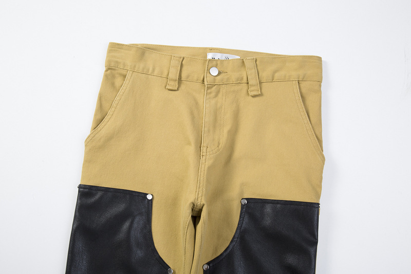 Men's Straight Stitching PU Leather Casual Trousers