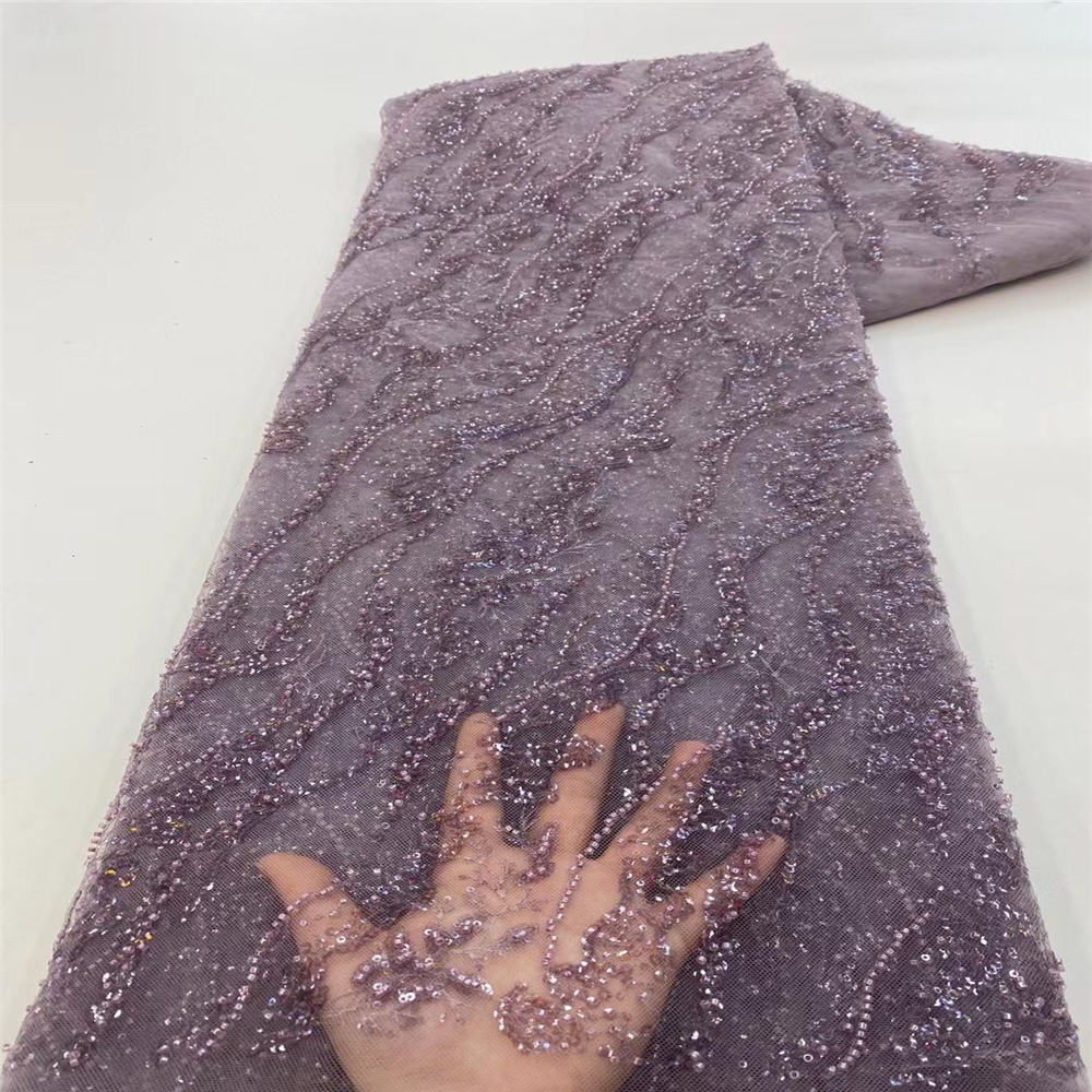 Fashion Wave Stripe Sequins Wedding Dress Lace Mesh Fabric - Image 4