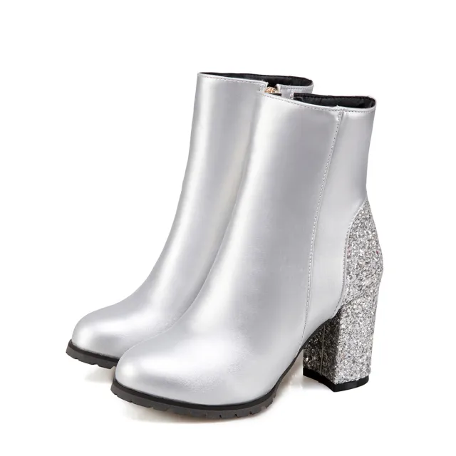 Fashion Women's Sequined High Heel Ankle Boots Silver - Shop at LoveMi