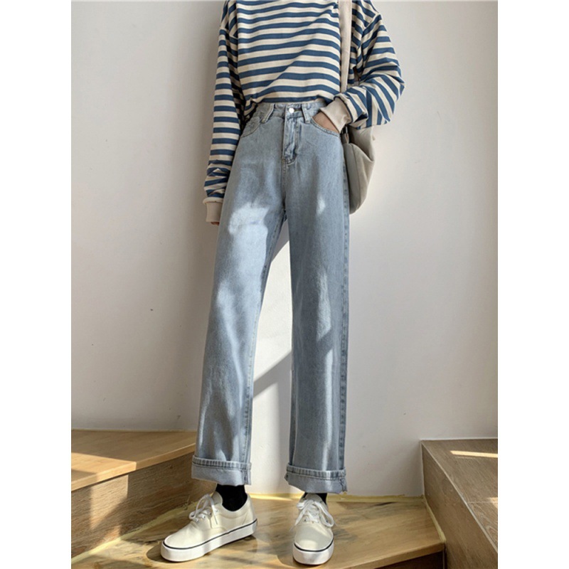 Light-colored Jeans Wide-leg Straight-leg Pants