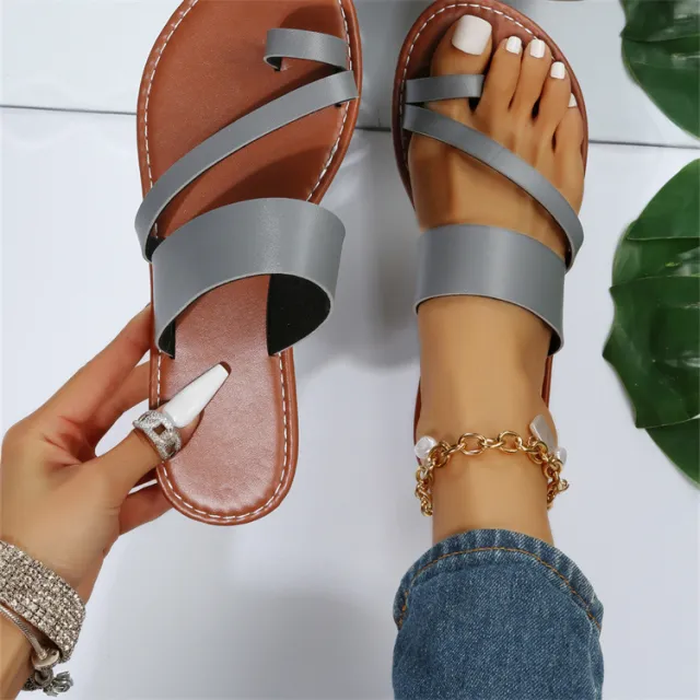 Flat Slippers Fashion Outdoor Thong Sandals Casual Beach Shoes Women Gray - Shop at LoveMi