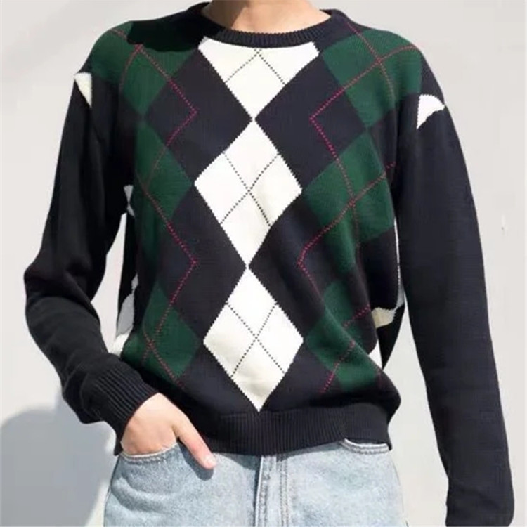 Title 3, Diamond lattice pullover sweater female ins net...