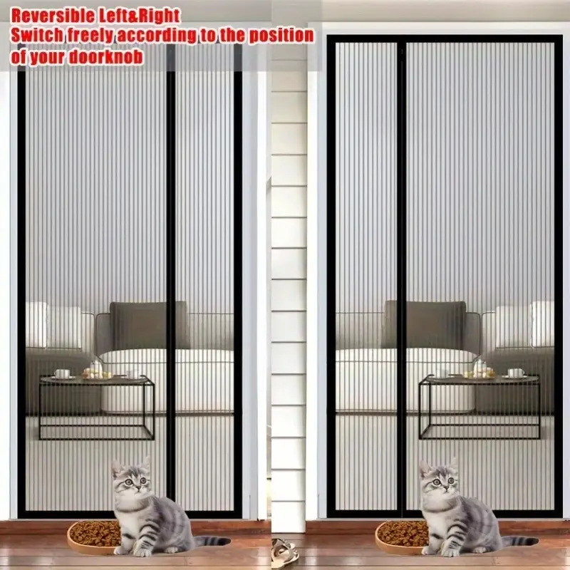 1pc Side-opening Magnetic Screen Door, Reversible Left And Right Design, With Hooks, Easy To Install, Prevents Insects From Entering, Suitable For Living Room A
