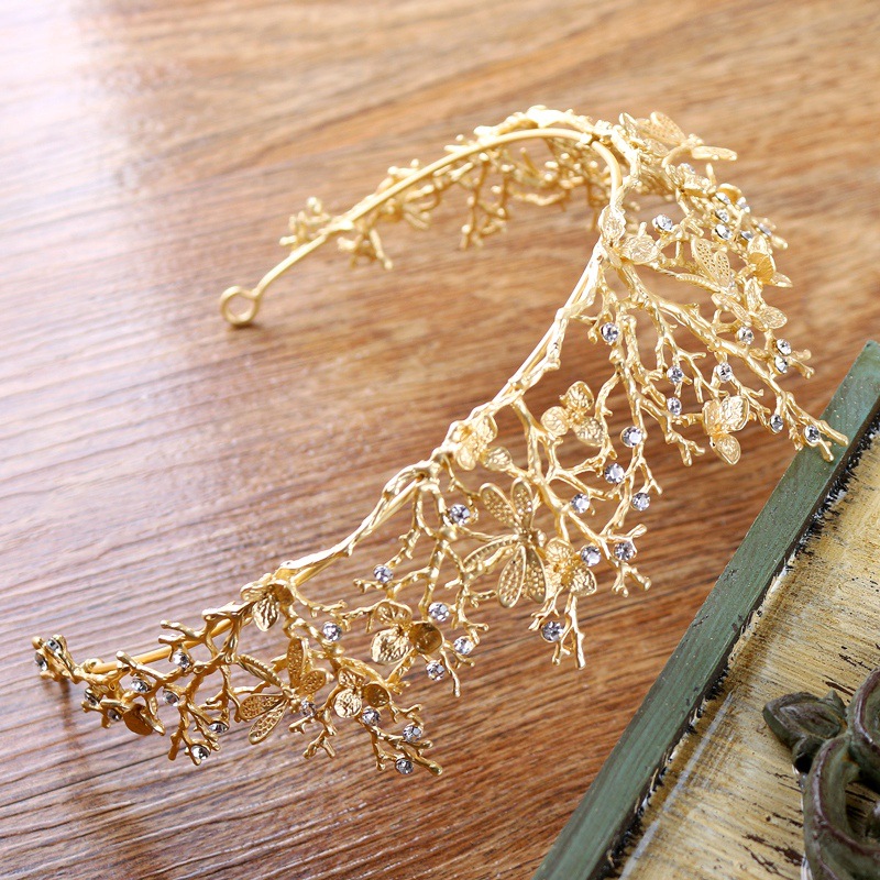 Tiara Matte Gold Diamond Crown Headband Wedding