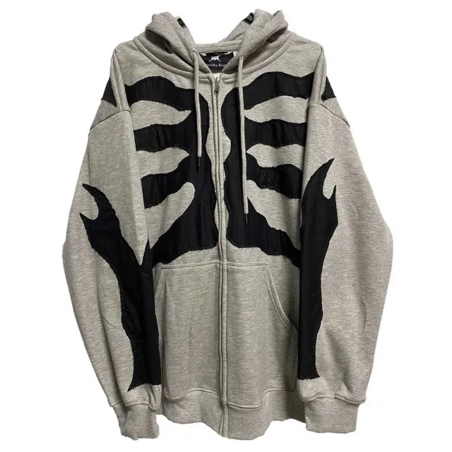 Hoodie Round Neck Loose Letters Hot Drilling Zipper Cardigan Sweater Plus Fleece Grey - Shop at LoveMi