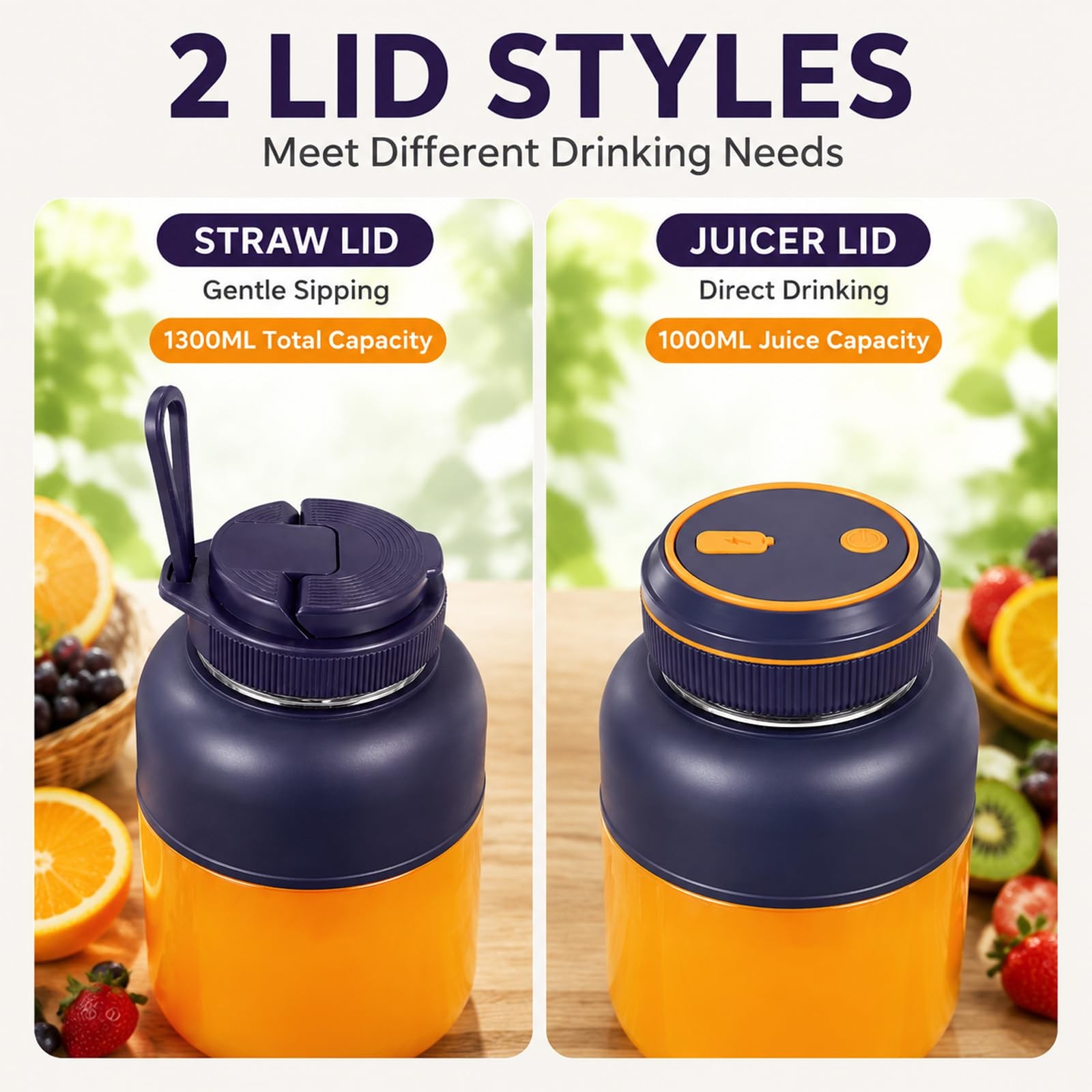 Cordless Juicer Blender Cup 1300ml Portable Rechargeable Smoothie Bottle — image 4