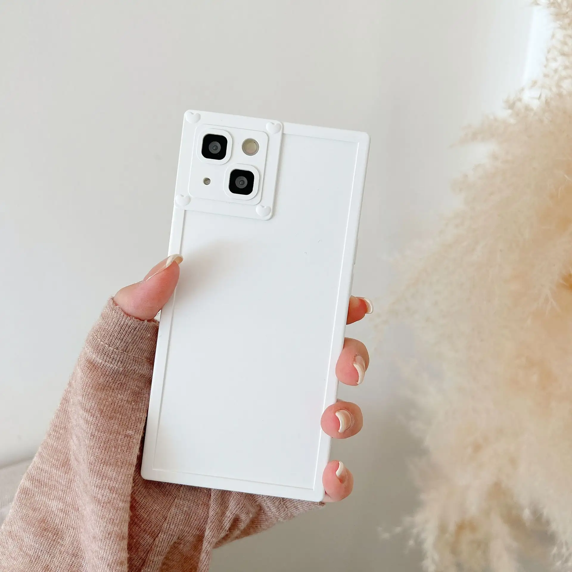 Simple Solid Color Square Phone Case New Niche