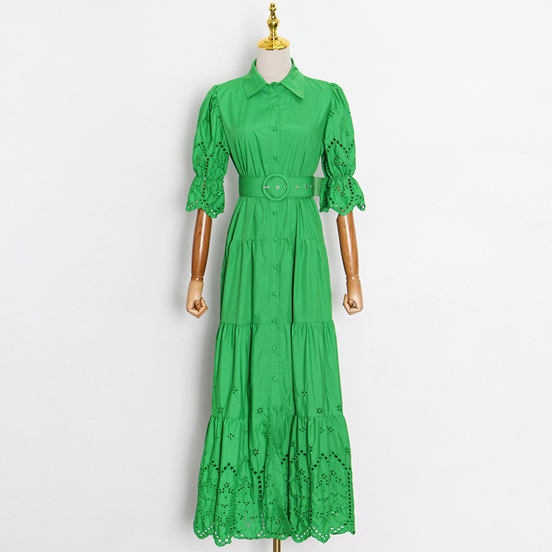 Single-Breasted Lapel Solid Color High Waist Dress - Image 4