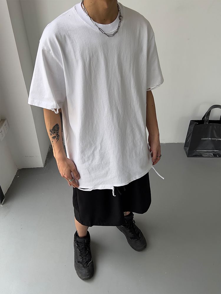 Summer Loose Crew Neck Ripped High Street Short Sleeve T-shirt